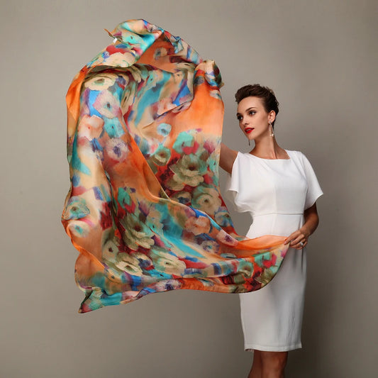 Luxurious 100% Silk Scarf - Vibrant Floral Print - Happy Gifts Hub